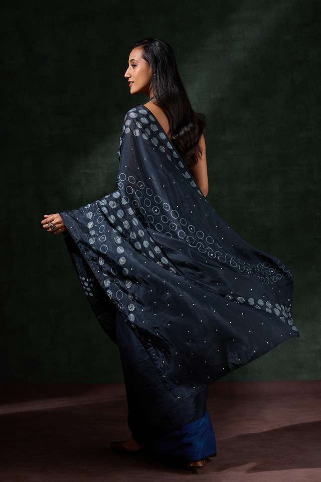 Black Viscose Embroidered Saree thumbnail image number null