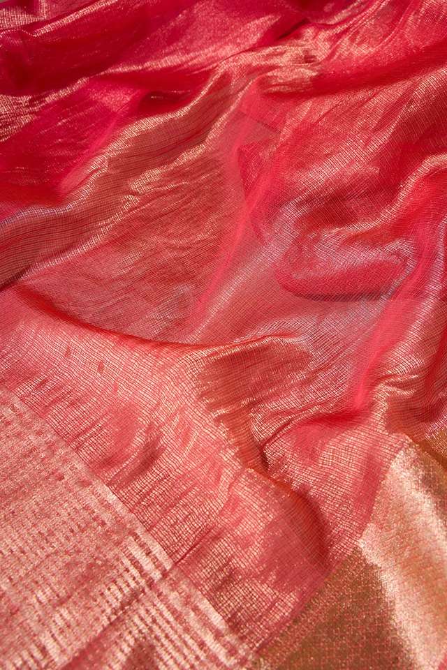 Pink Woven Viscose Tissue Saree thumbnail image number null