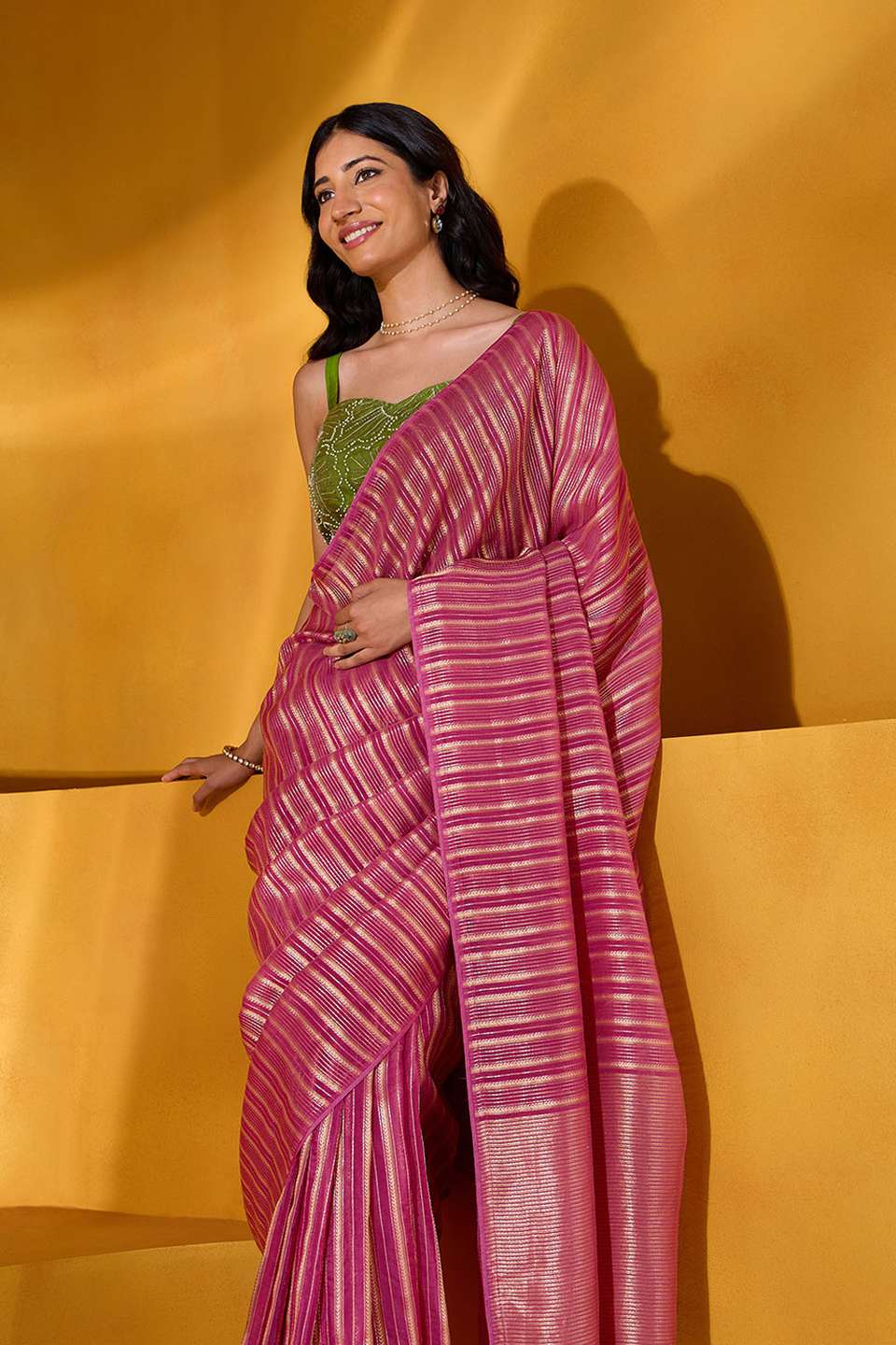 Pink Woven Viscose Saree