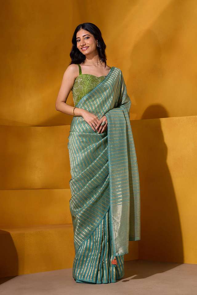Green Woven Viscose Saree thumbnail image number null