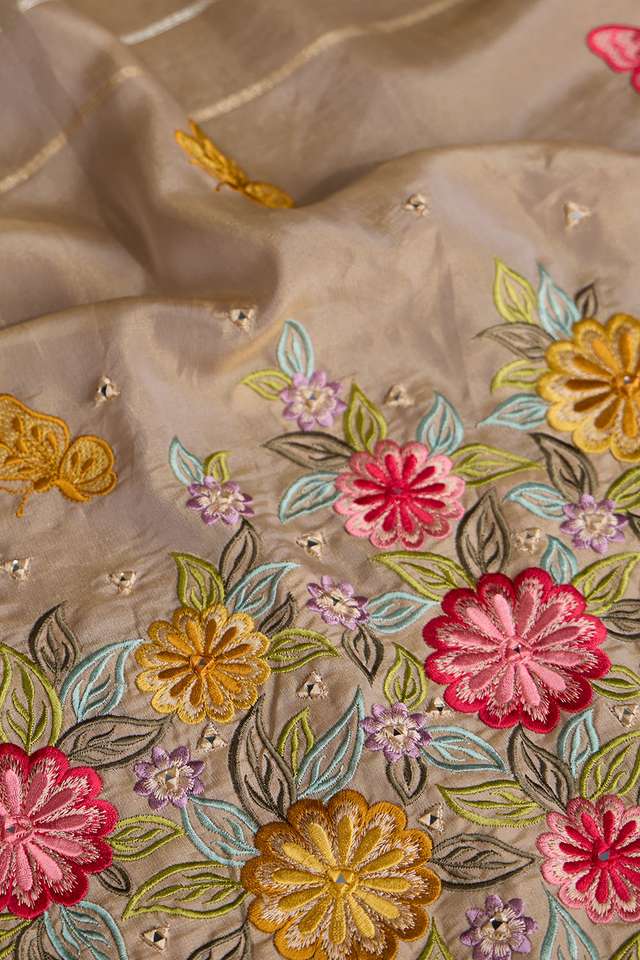 Beige Woven Viscose Tissue Saree thumbnail image number null
