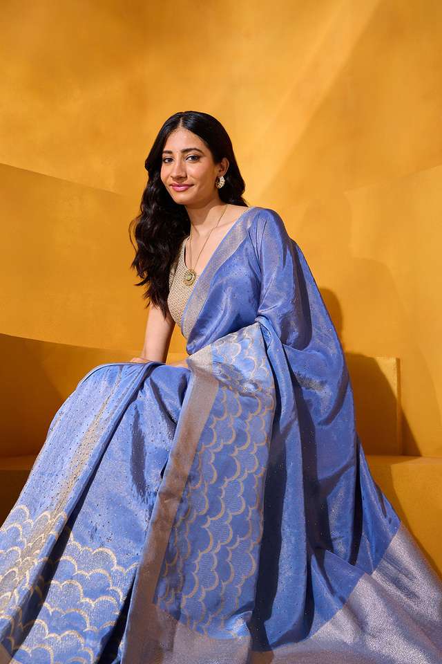 Blue Woven Viscose Tissue Saree image number