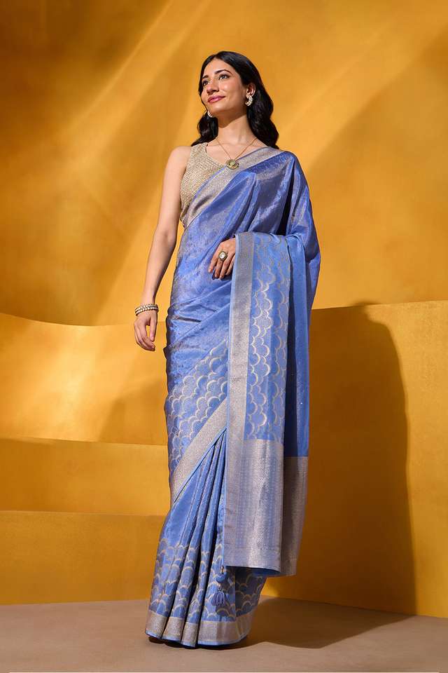 Blue Woven Viscose Tissue Saree thumbnail image number null
