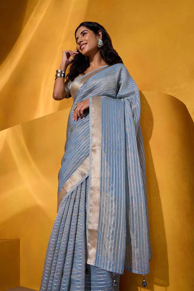Blue Woven Viscose Tissue Saree image number
