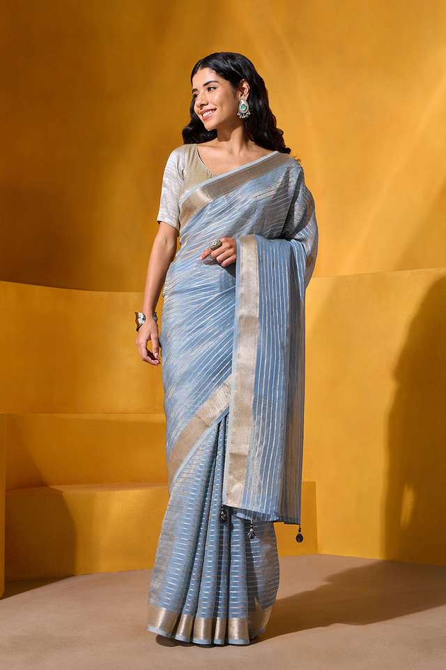 Blue Woven Viscose Tissue Saree thumbnail image number null