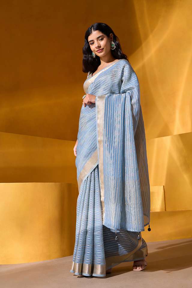 Blue Woven Viscose Tissue Saree thumbnail image number null