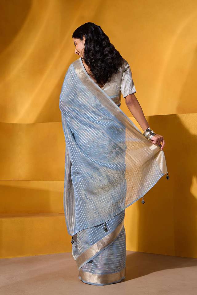 Blue Woven Viscose Tissue Saree thumbnail image number null