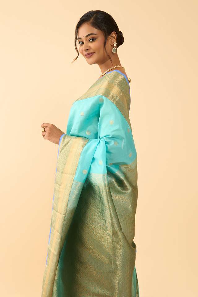 Light Blue Woven Silk Viscose Saree thumbnail image number null