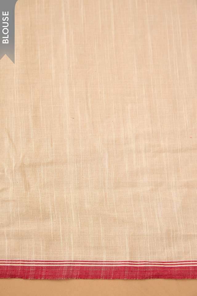 Off White Pure Cotton Block Printed Bengal Saree thumbnail image number null