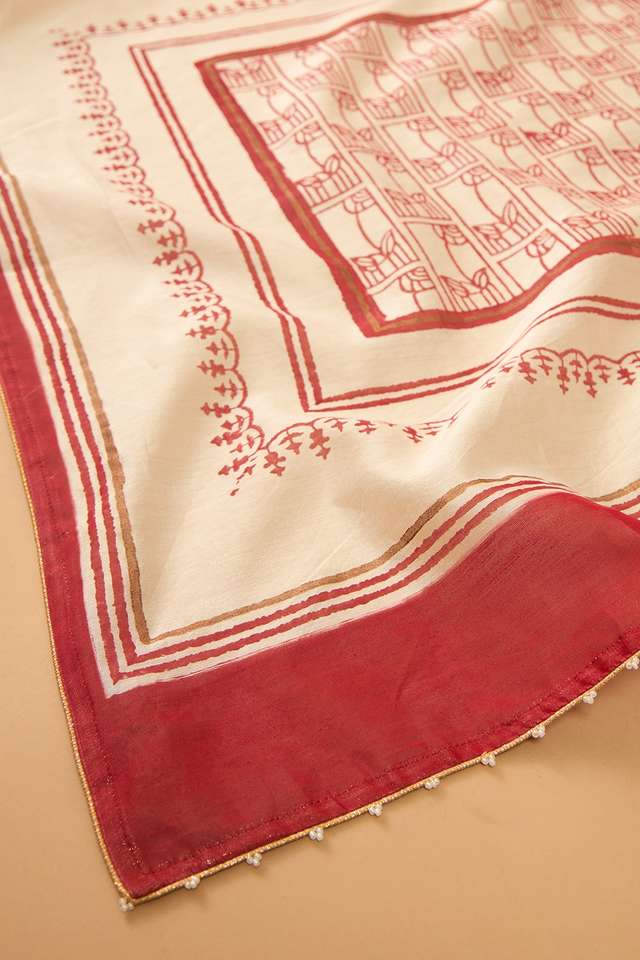 Off White Bengal Block Printed Pure Silk Cotton Saree thumbnail image number null