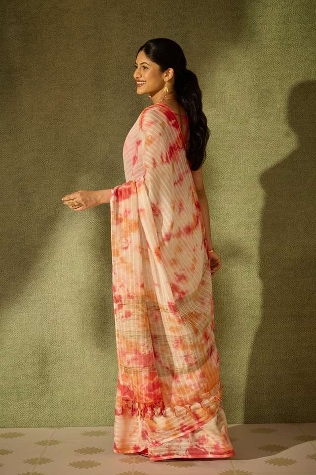 Pink Silk Modal Tie & Dye Saree thumbnail image number null
