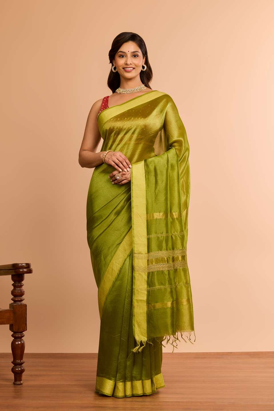 Green Bhagalpur Woven Silk Tencel Saree