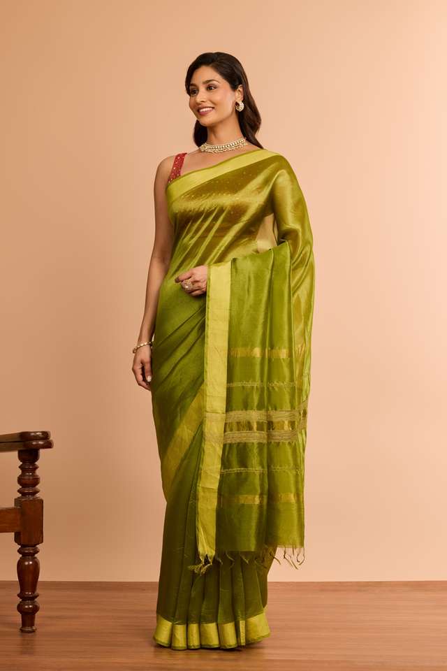 Green Bhagalpur Woven Silk Tencel Saree thumbnail image number null