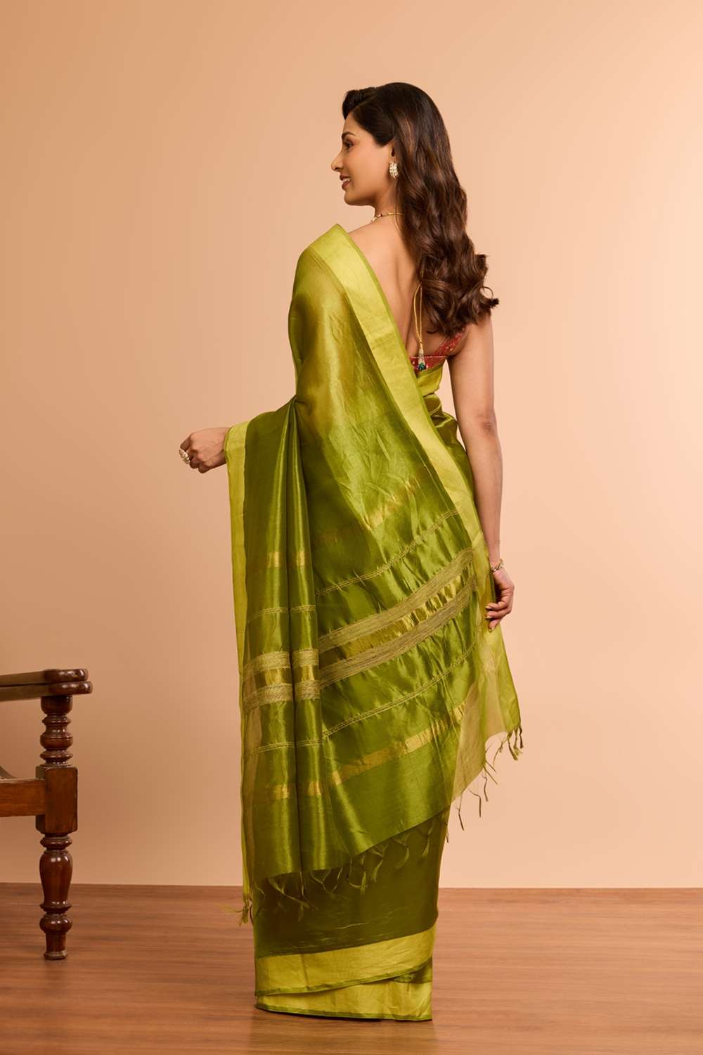 Green Bhagalpur Woven Silk Tencel Saree image number null