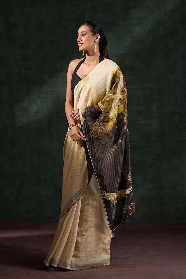 Beige Pure Silk Cotton Embroidered Saree thumbnail image number null