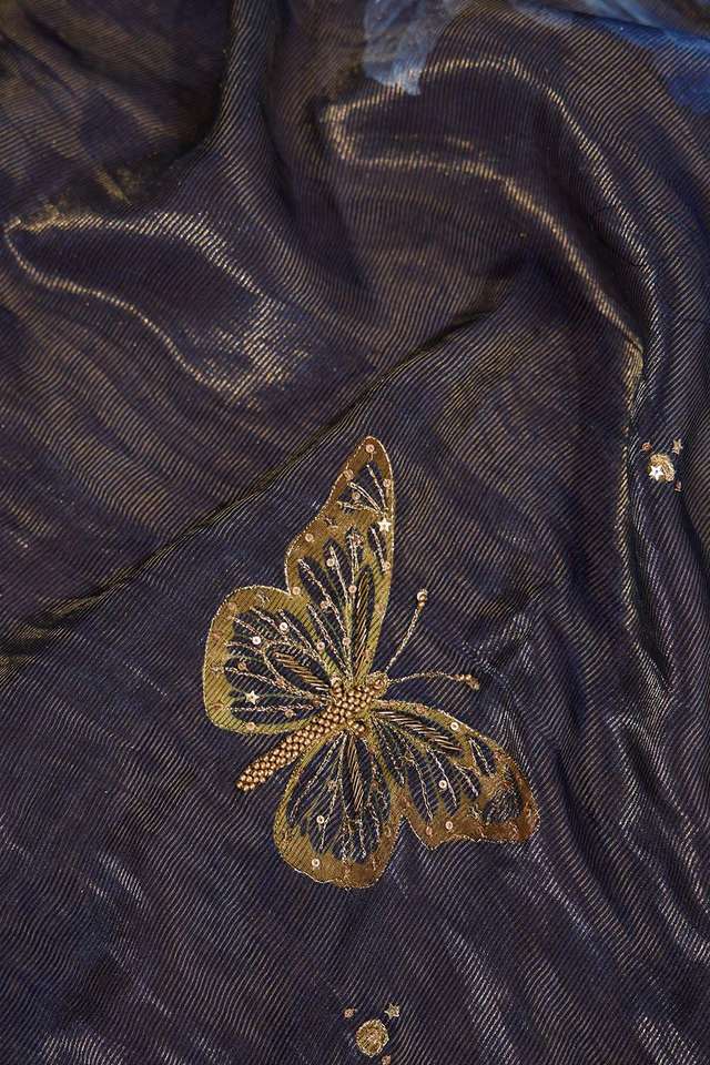 Dark Blue Pure Silk Tissue Embroidered Saree thumbnail image number null