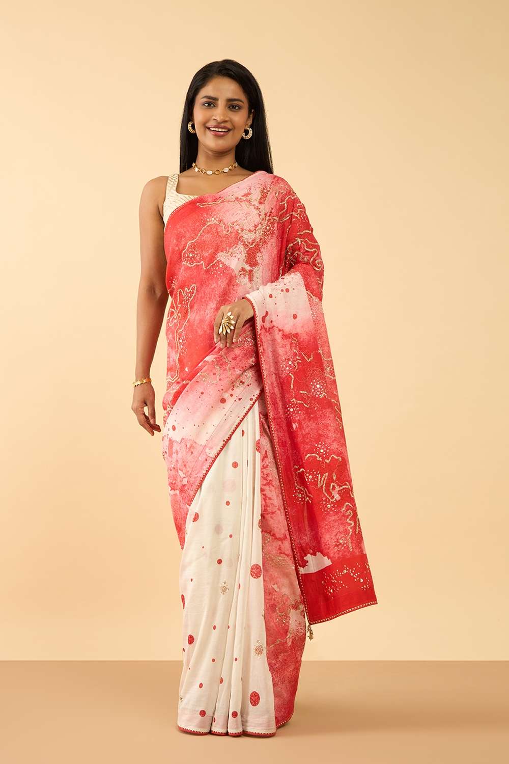 Red Pure Silk Cotton Embroidered Saree image number null