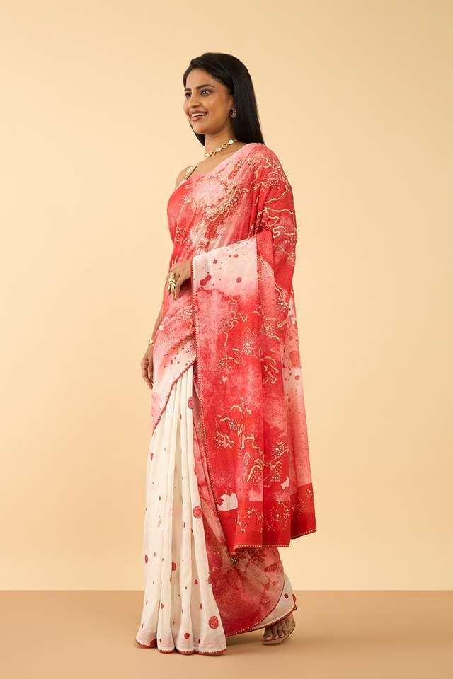Red Pure Silk Cotton Embroidered Saree thumbnail image number null