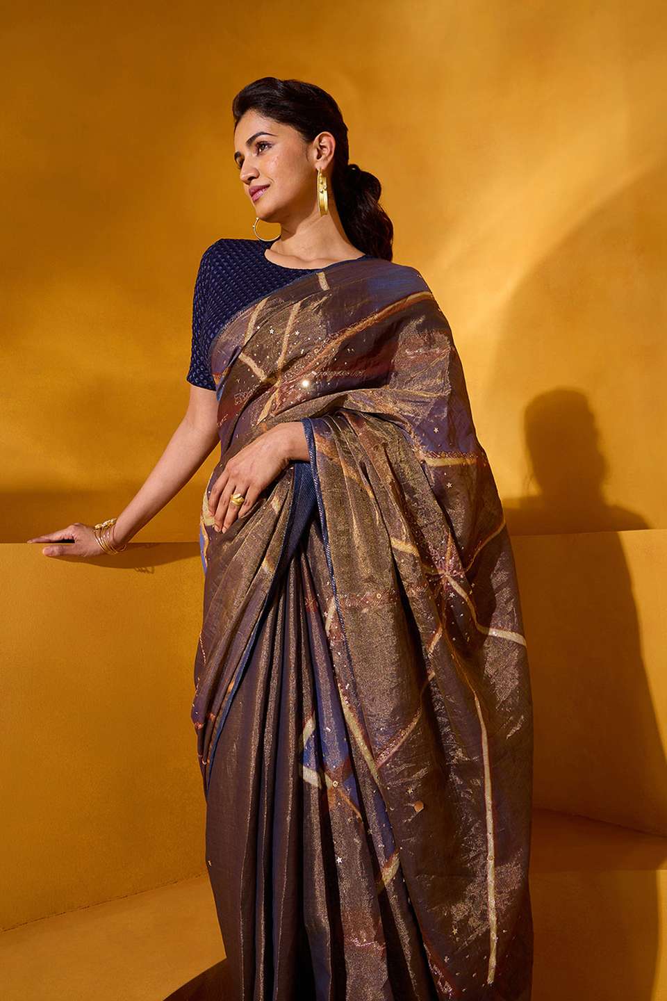Brown Pure Tissue Cotton Embroidered Saree