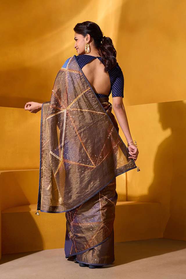 Brown Pure Tissue Cotton Embroidered Saree thumbnail image number null