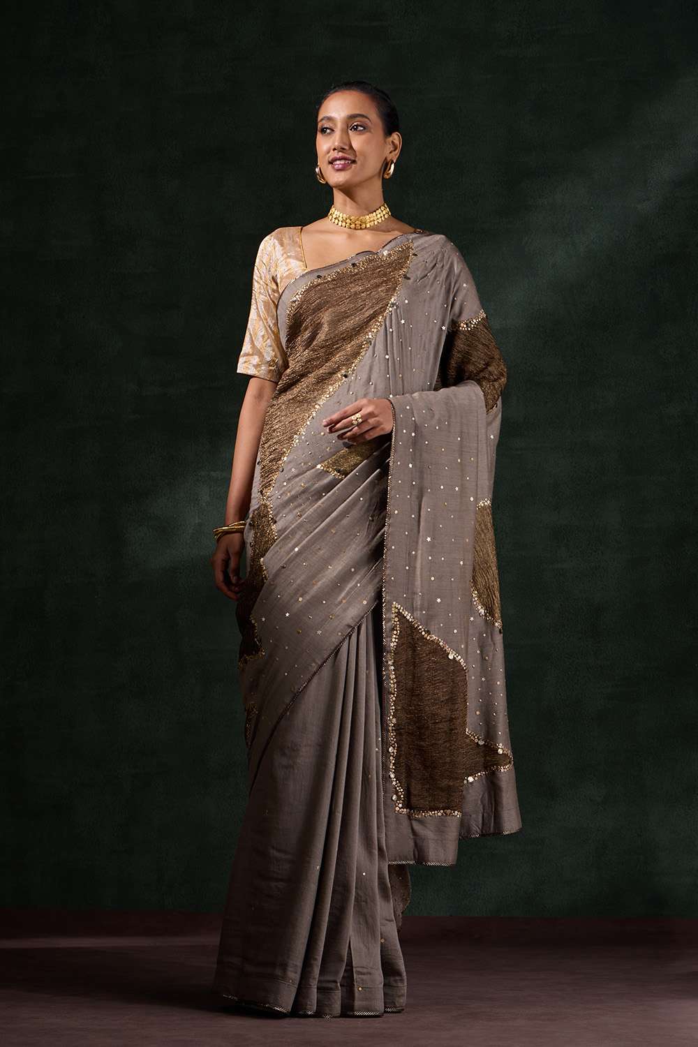 Grey Pure Silk Embroidered Saree image number null