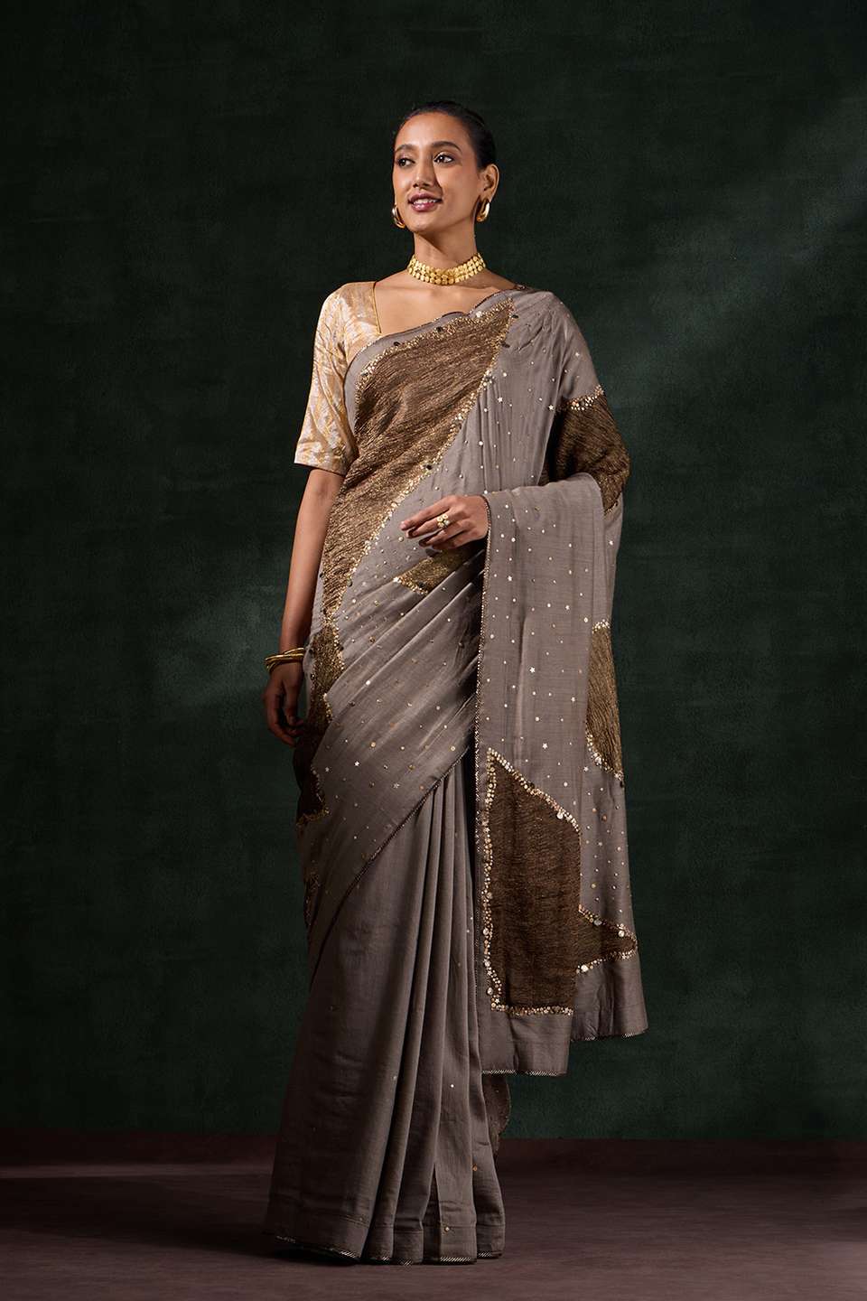 Grey Pure Silk Embroidered Saree