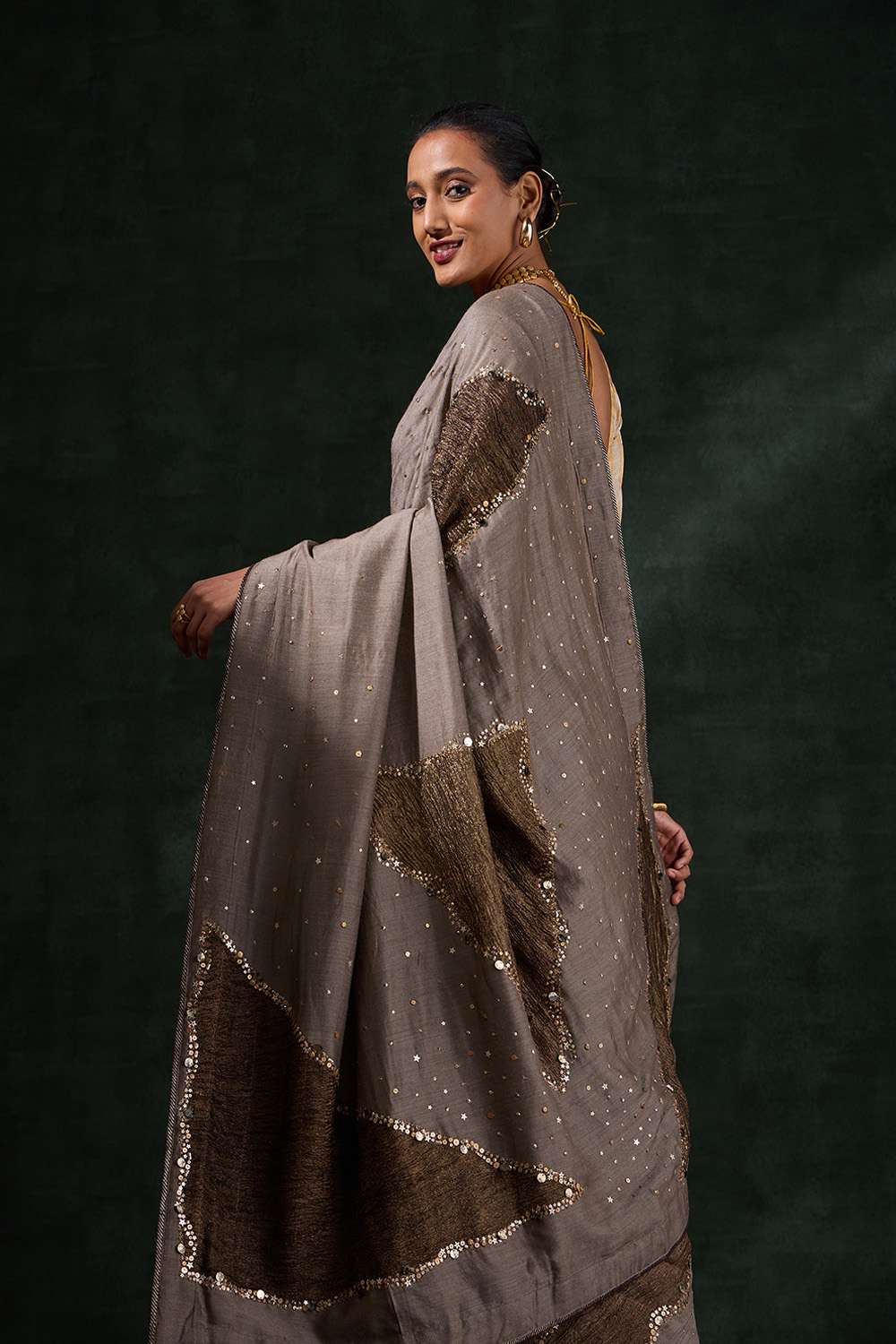 Grey Pure Silk Embroidered Saree image number null