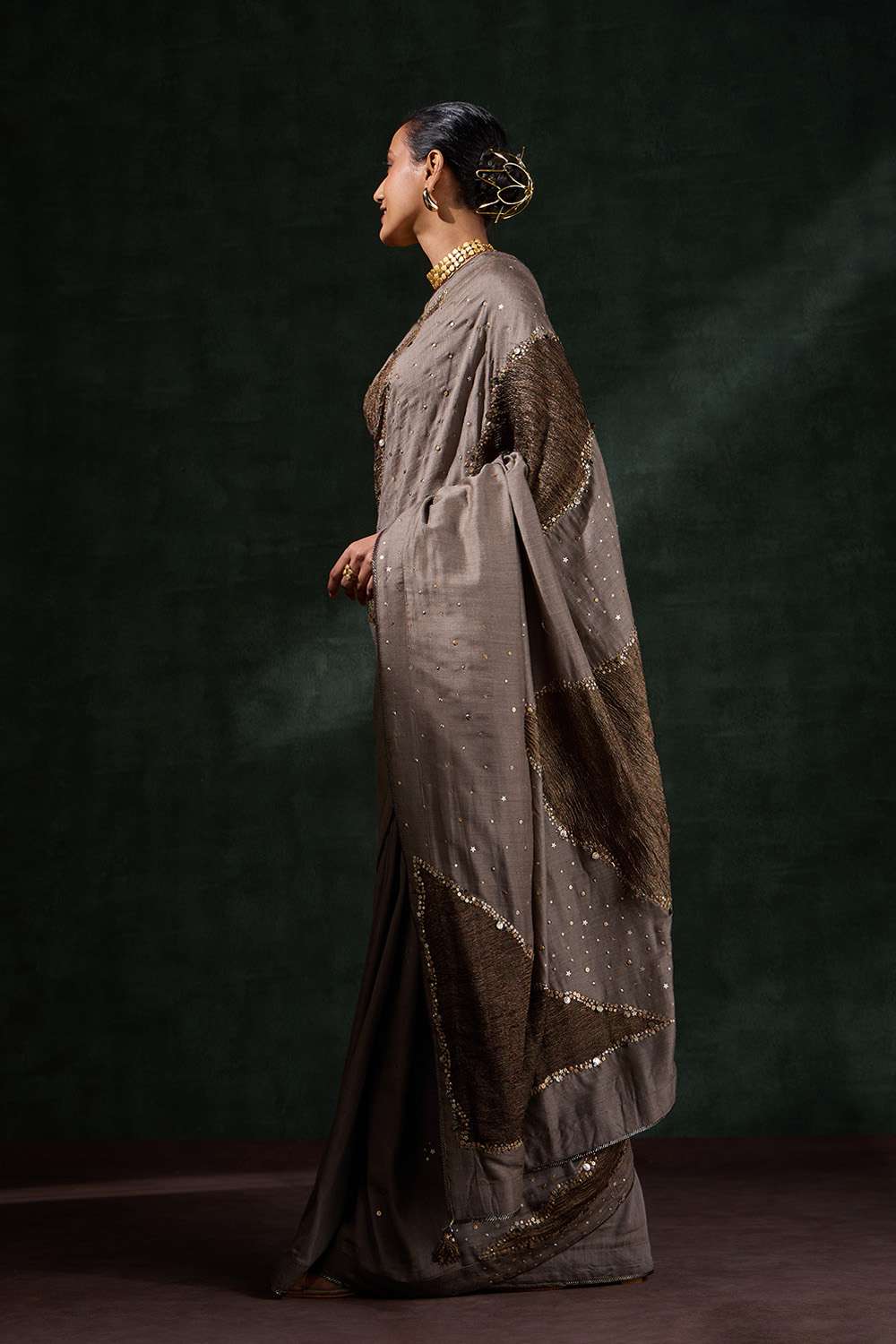 Grey Pure Silk Embroidered Saree image number null