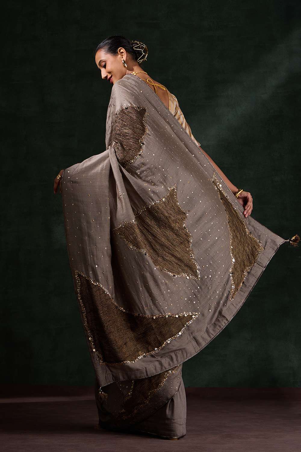 Grey Pure Silk Embroidered Saree image number null