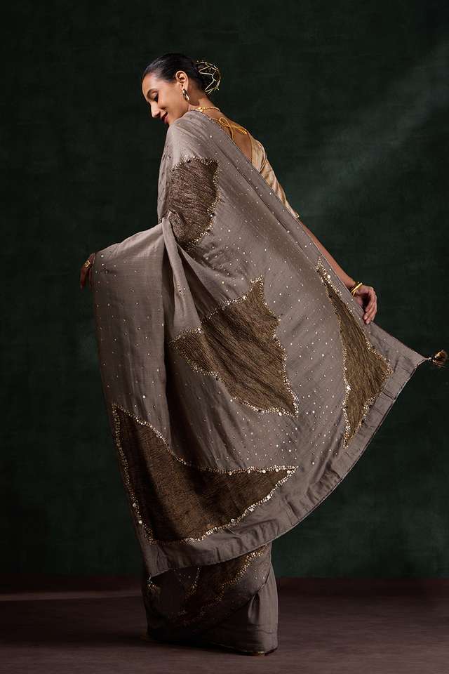 Grey Pure Silk Embroidered Saree thumbnail image number null