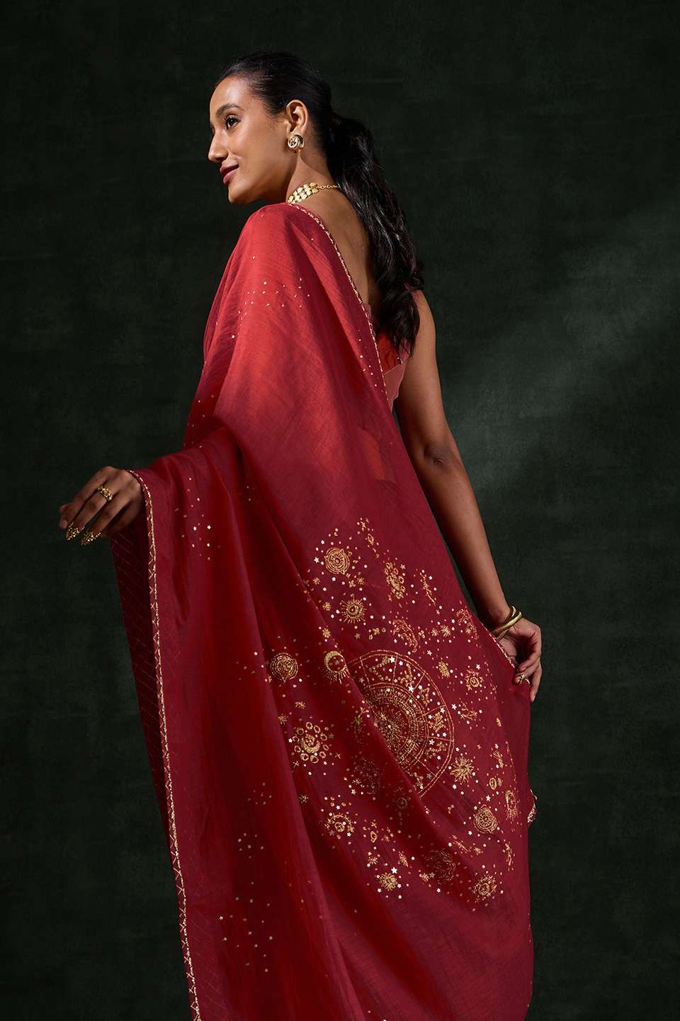 Red Pure Silk Cotton Embroidered Saree