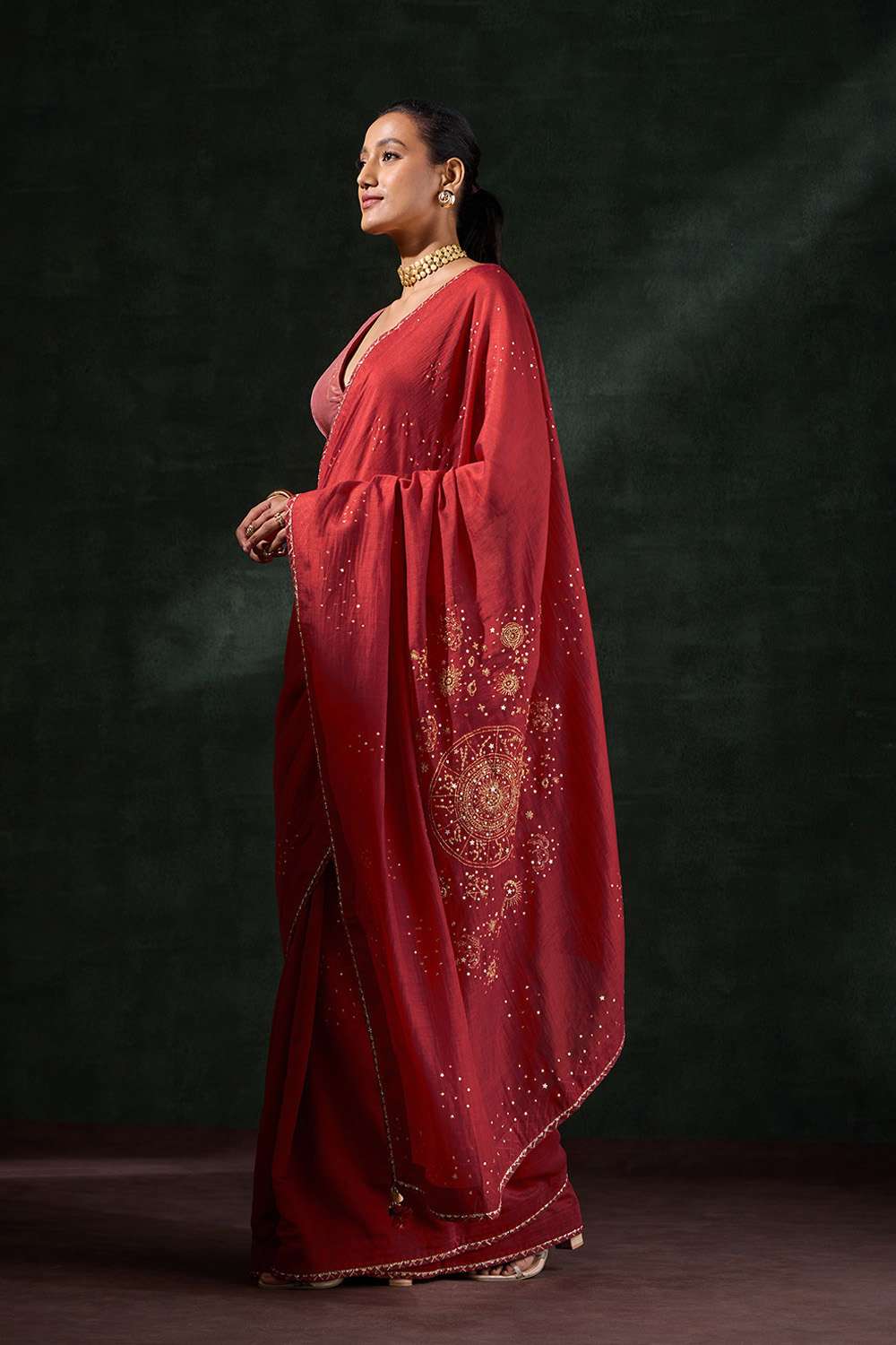 Red Pure Silk Cotton Embroidered Saree image number null