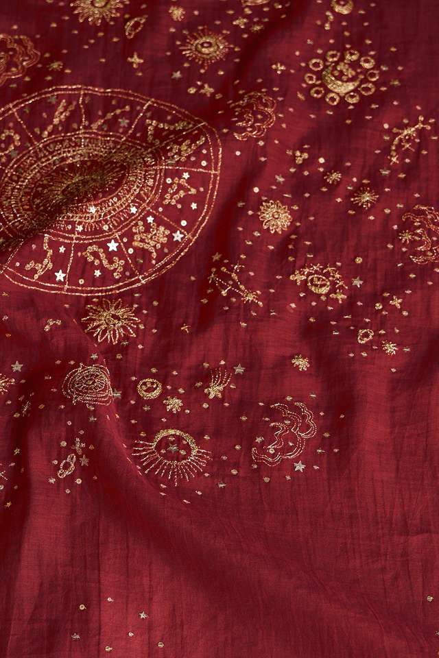 Red Pure Silk Cotton Embroidered Saree thumbnail image number null
