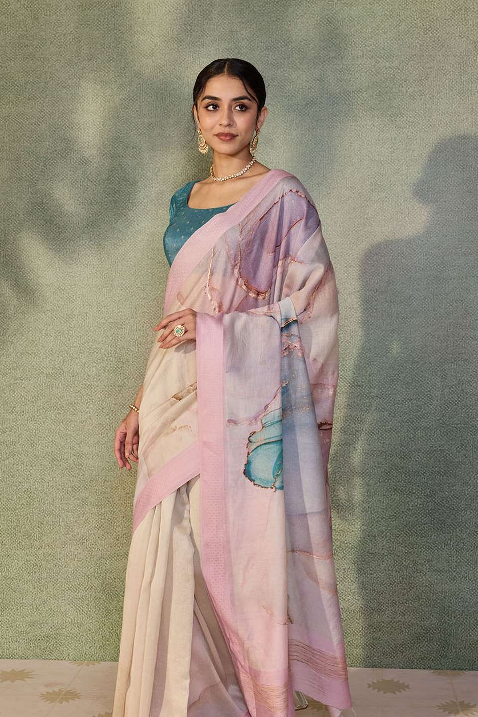 Beige Rajasthan Pure Silk Cotton Printed Saree