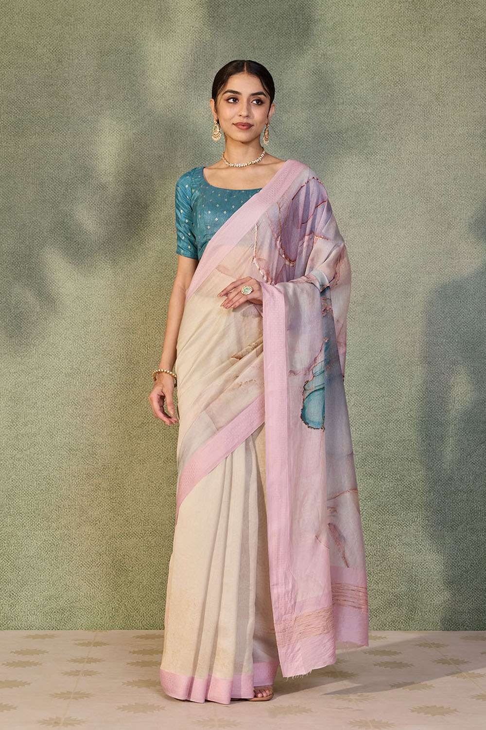 Beige Rajasthan Pure Silk Cotton Printed Saree image number null