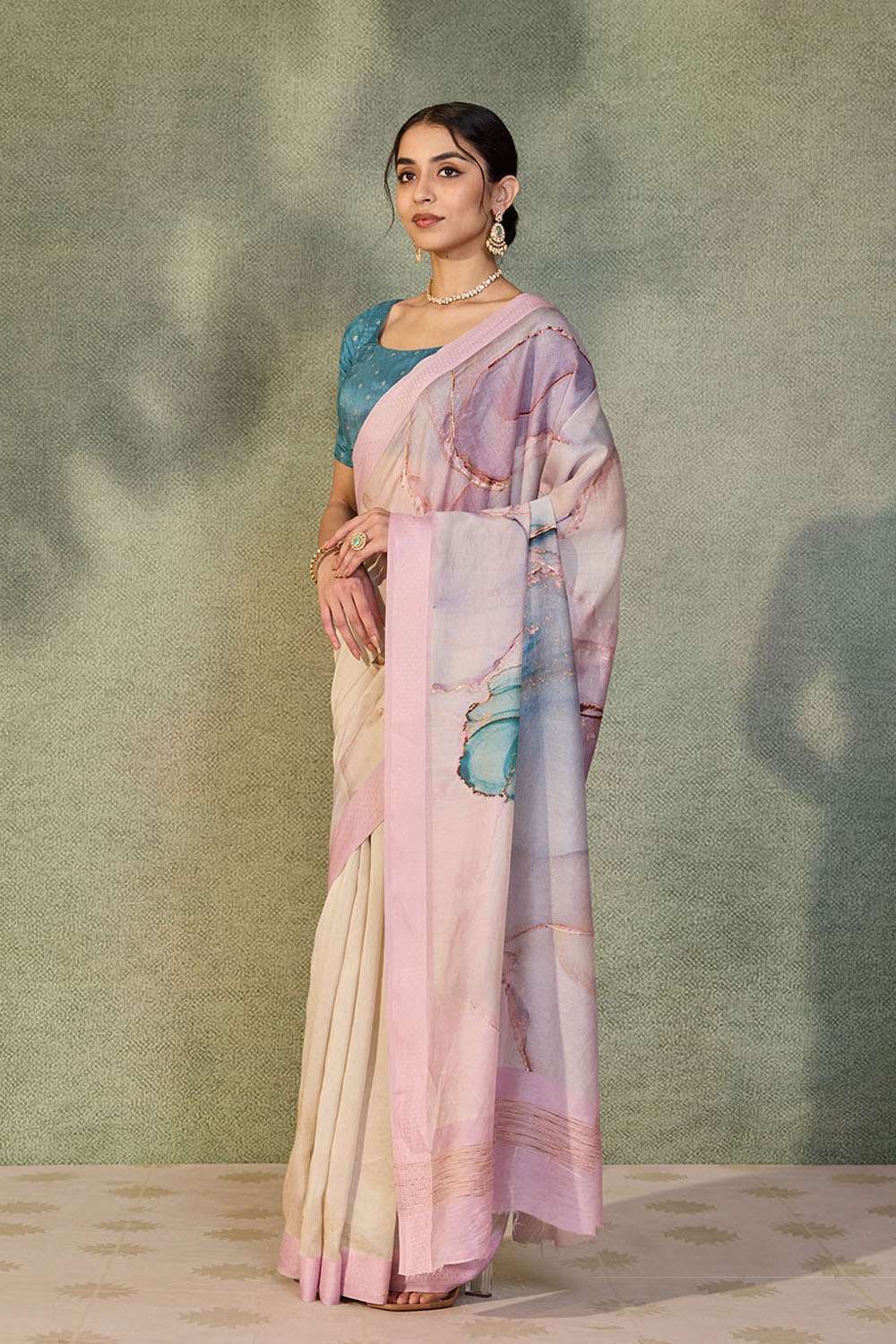 Beige Rajasthan Pure Silk Cotton Printed Saree image number null