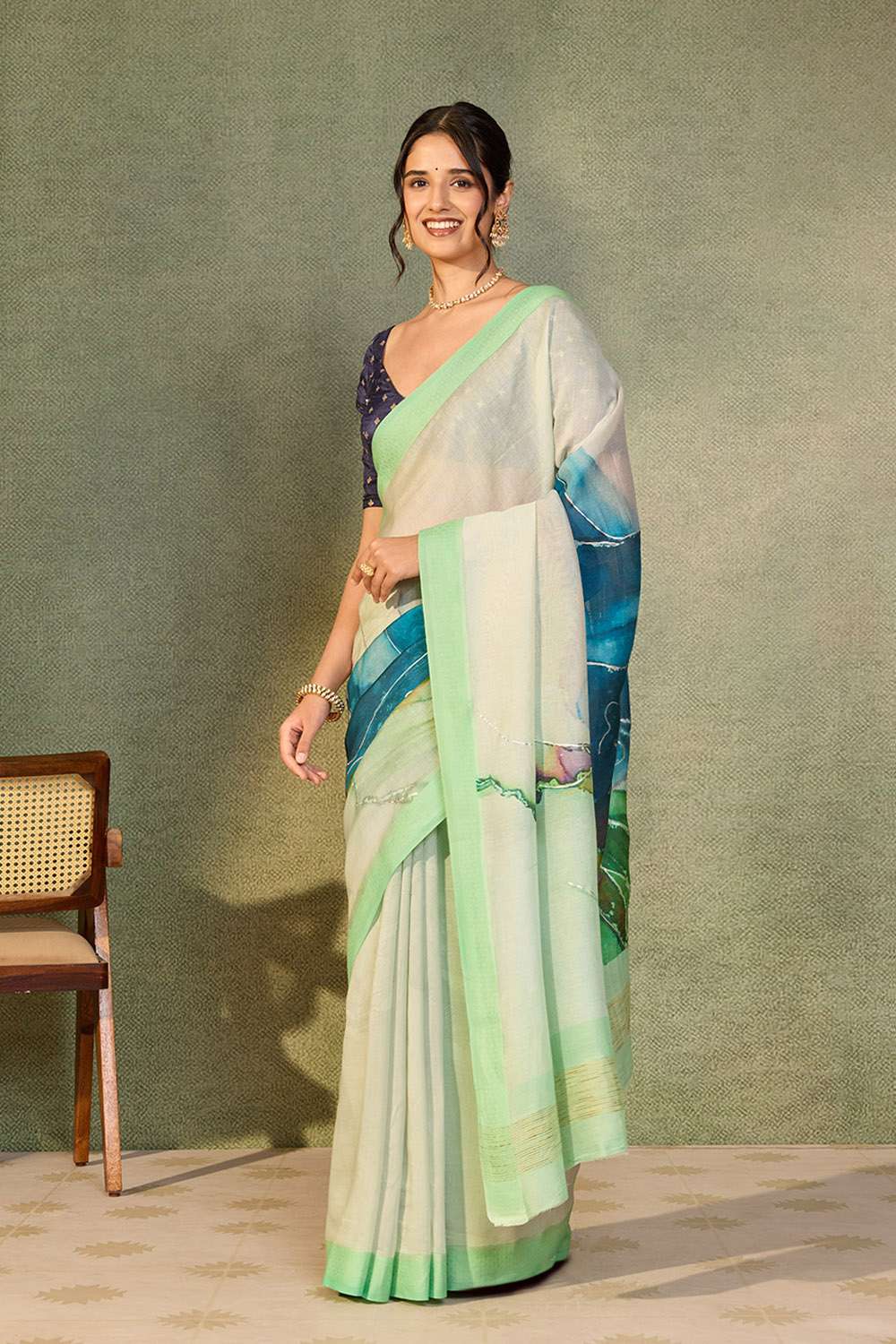 Green Rajasthan Pure Silk Cotton Printed Saree image number null