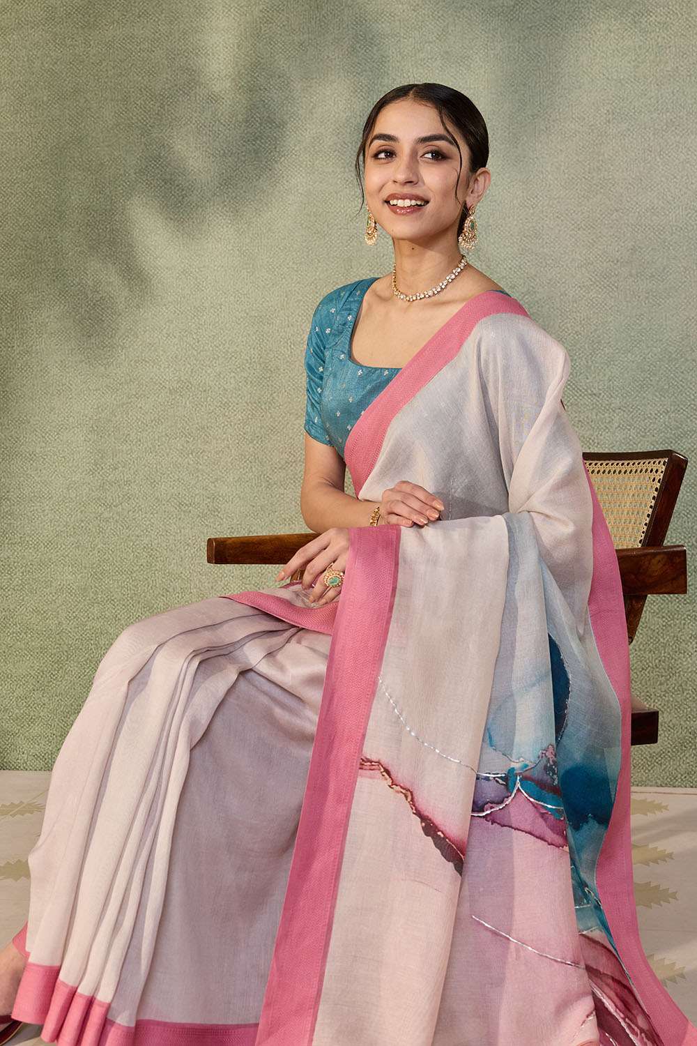 Light Pink Rajasthan Pure Silk Cotton Printed Saree image number null