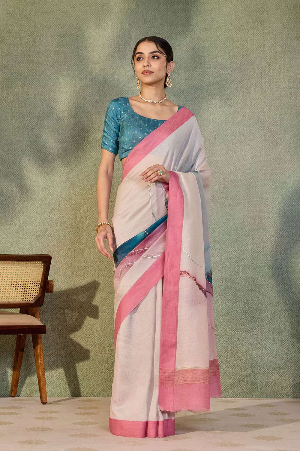 Light Pink Rajasthan Pure Silk Cotton Printed Saree image number null
