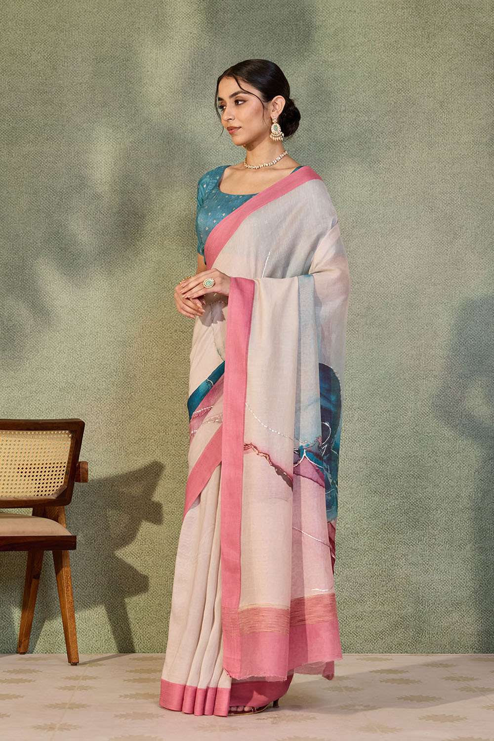 Light Pink Rajasthan Pure Silk Cotton Printed Saree image number null