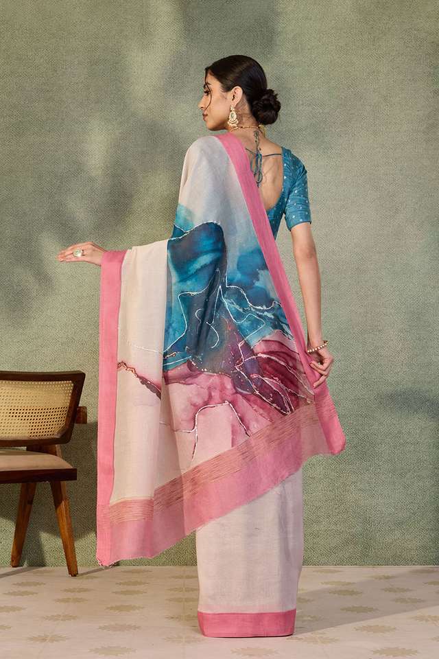 Light Pink Rajasthan Pure Silk Cotton Printed Saree thumbnail image number null