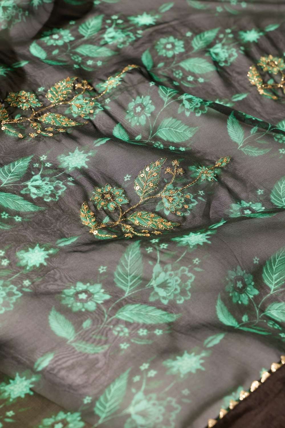 Dark Green  Printed Embroidered Viscose Organza Saree image number null