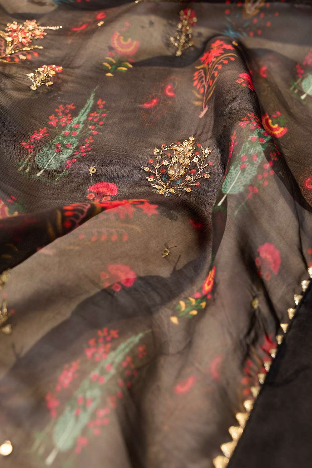 Black Printed Viscose Organza Saree image number null