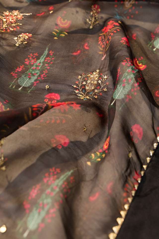 Black Printed Viscose Organza Saree thumbnail image number null