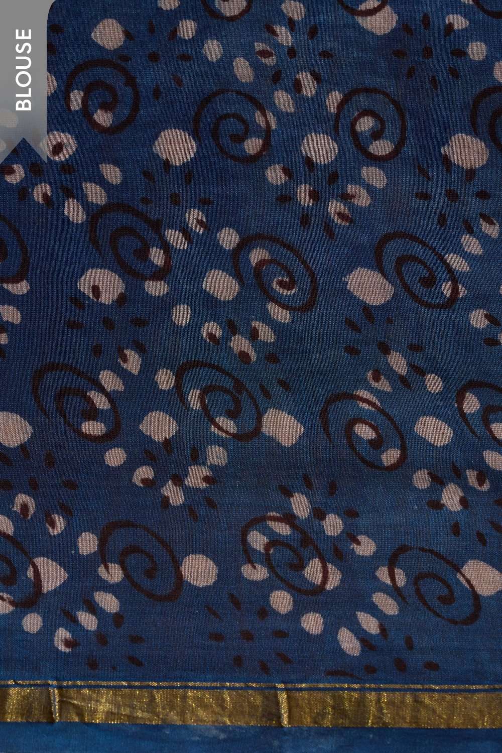 Dark Blue Bagru Printed Mukaish Pure Silk Cotton Saree image number null