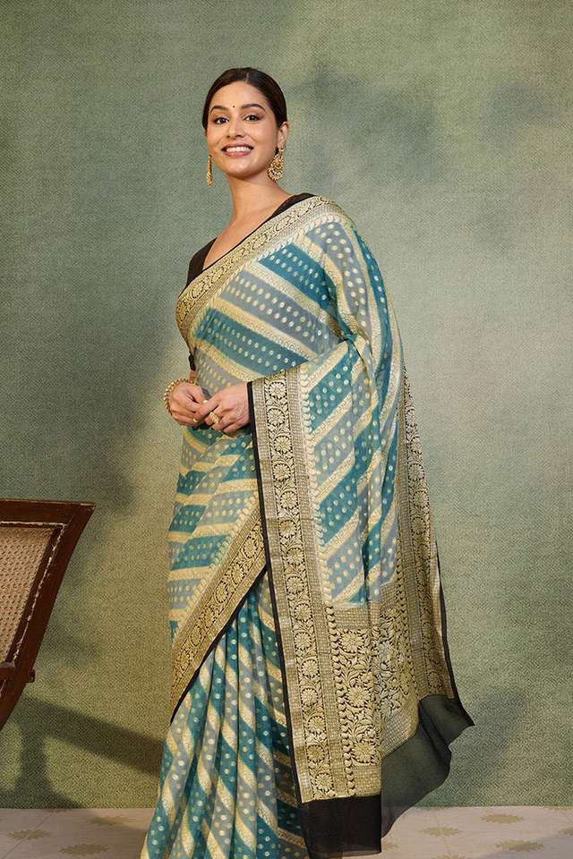 Blue Banaras Pure Silk Georgette Cutwork Saree image number
