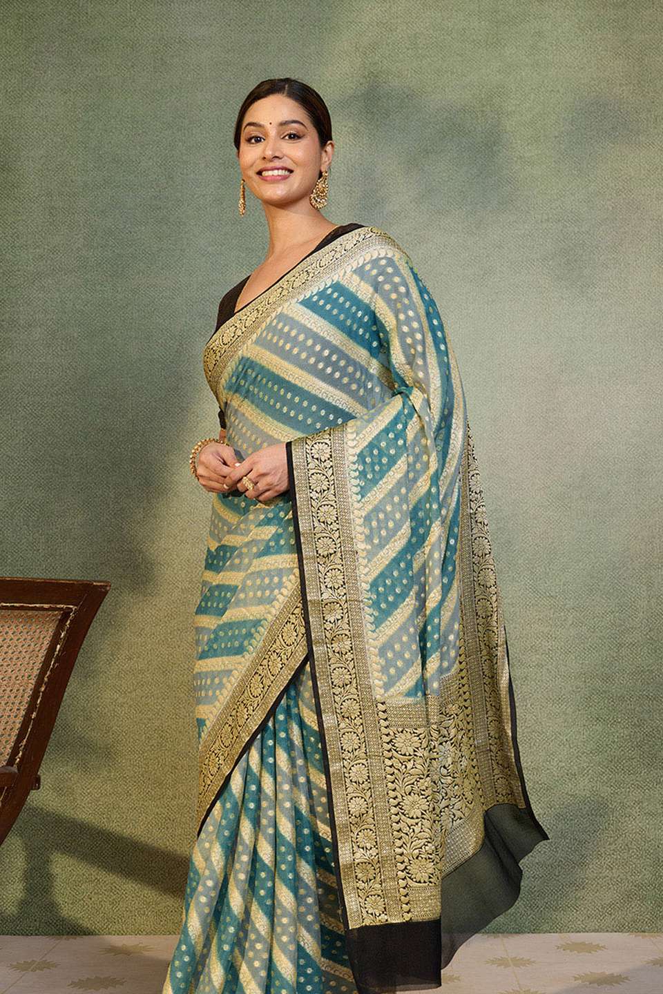 Blue Banaras Pure Silk Georgette Cutwork Saree