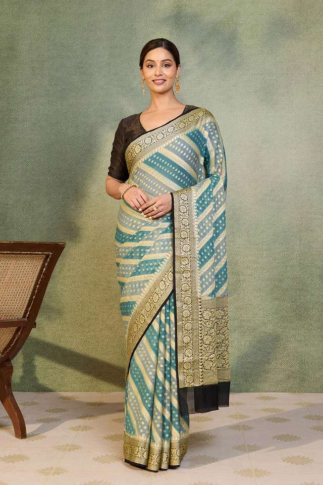 Blue Banaras Pure Silk Georgette Cutwork Saree thumbnail image number null