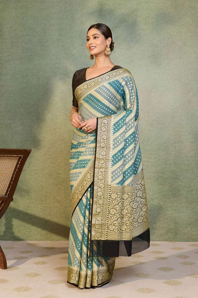 Blue Banaras Pure Silk Georgette Cutwork Saree thumbnail image number null
