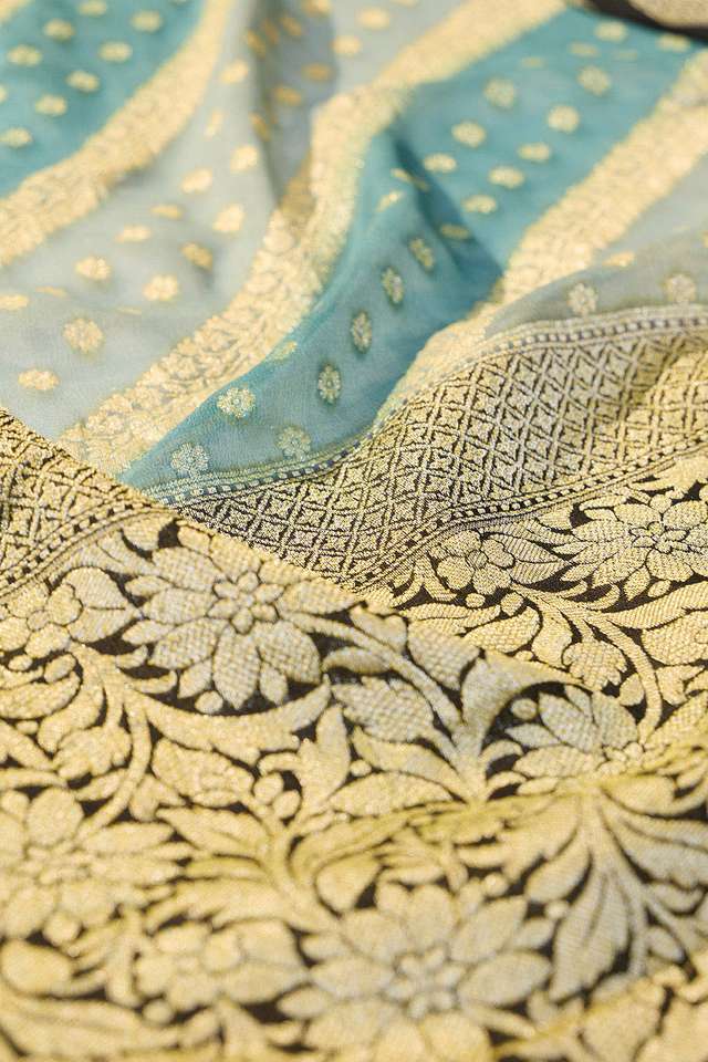 Blue Banaras Pure Silk Georgette Cutwork Saree thumbnail image number null